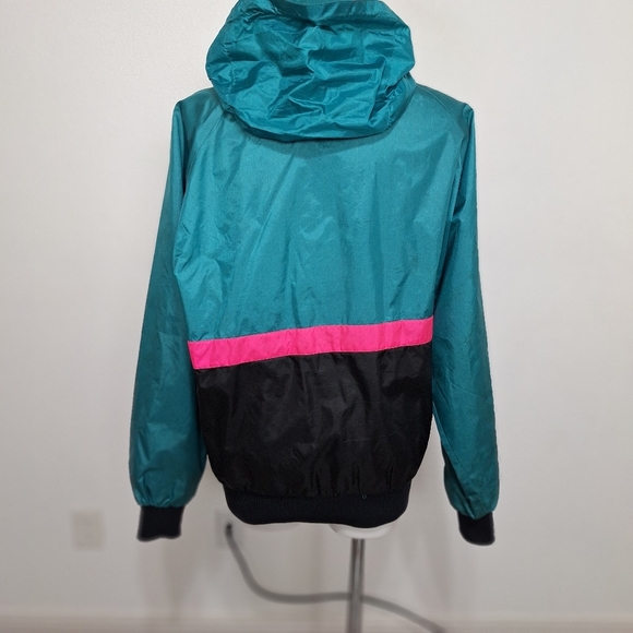 Vintage Outrageous Sports Blue Pink Y2K Retro Hooded Windbreaker Jacket Size 2XT - Picture 5 of 12